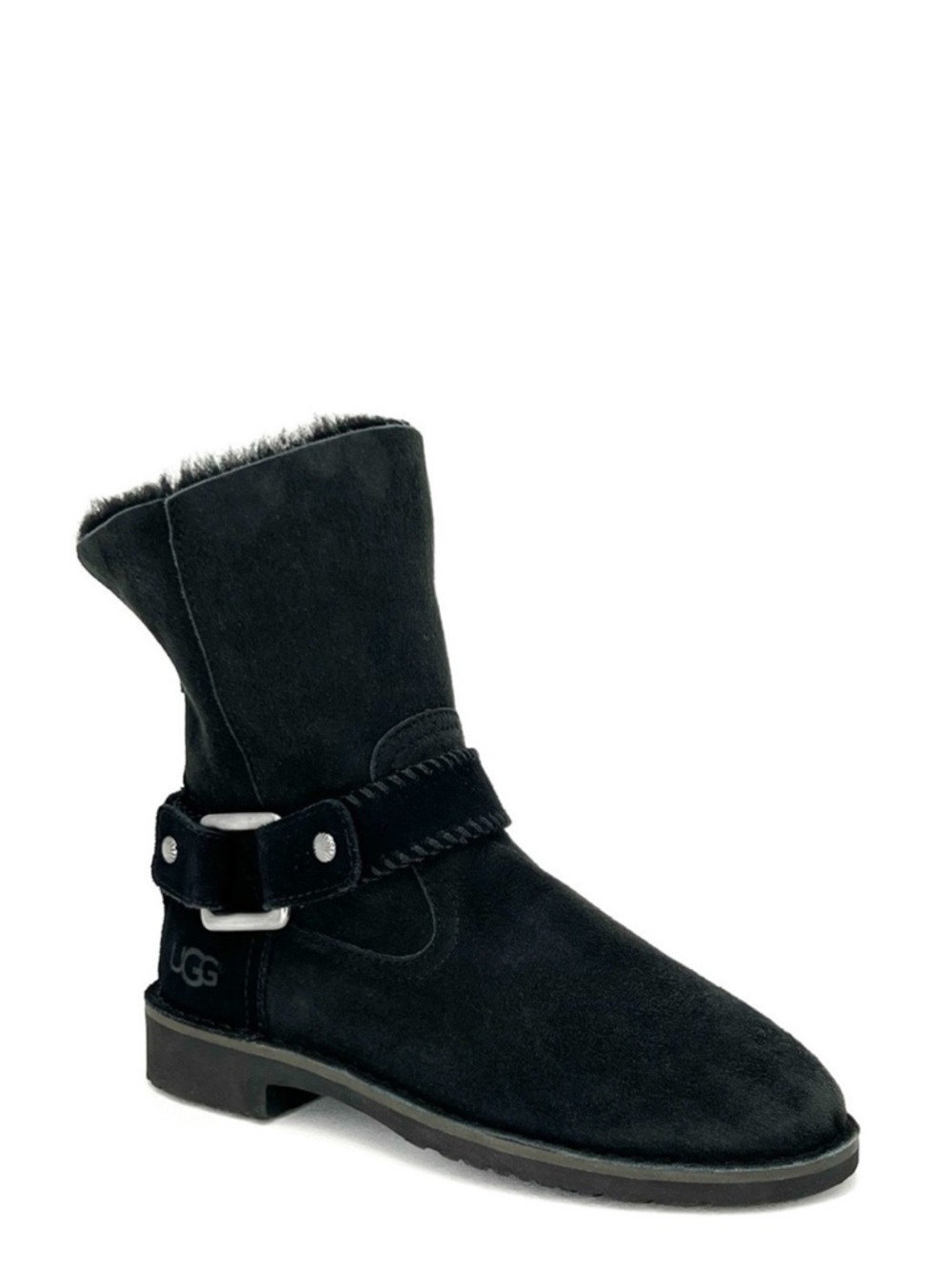 Ugg Cedric Biker Boot Size 6 Black Suede Shearling Uggs Ankle Booties New NWT